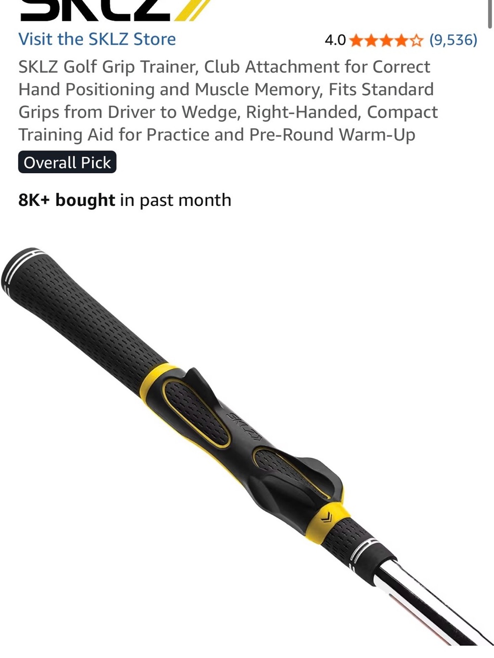 SKLZ Golf Grip Trainer — Black & Yellow Club Attachment